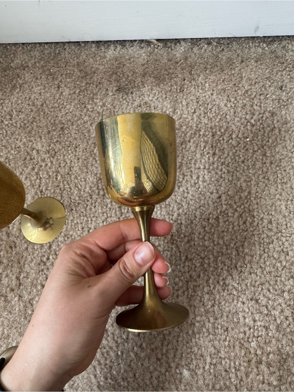 Vintage Brass Gold Stemmed Wine Glasses / Goblets - Picture 4 of 5